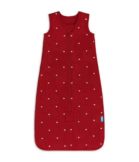 Sleep Bag Sleeveless 1.5 TOG Cotton Fleece Maroon Hearts Embroidery