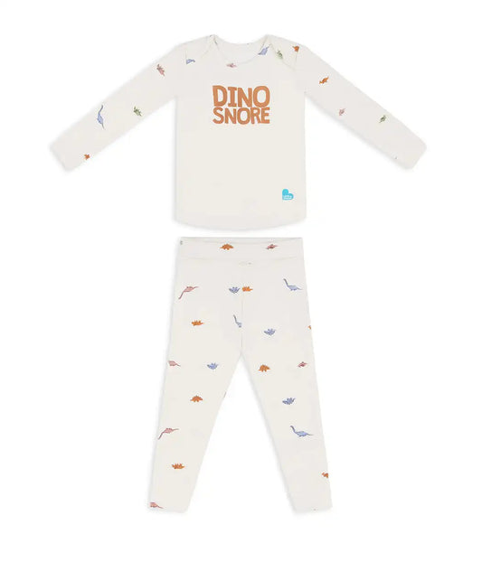Kids Pajama Set Long Sleeve Snug Fit Viscose from Bamboo Cream Dino Snore