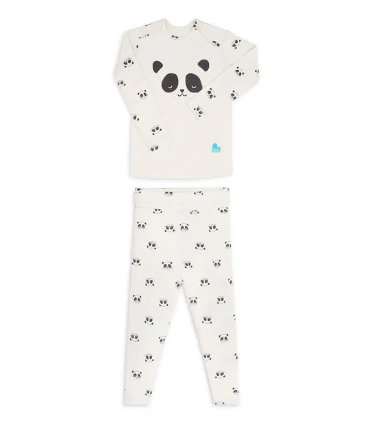 Kids Pajama Set Long Sleeve Snug Fit Viscose from Bamboo Cream Sleepy Pandas
