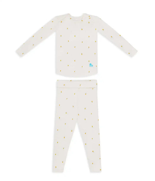 Kids Pajama Set Long Sleeve Snug Fit Viscose from Bamboo Cream Lemons