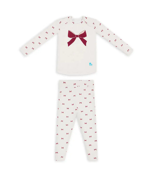 Kids Pajama Set Long Sleeve Snug Fit Viscose from Bamboo Cream Bows