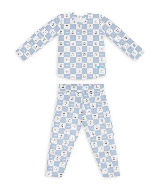 Kids Pajama Set Long Sleeve Snug Fit Viscose from Bamboo Blue Miffy Checker